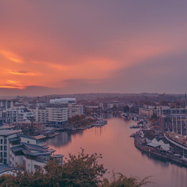 Sun setting over bristol docks