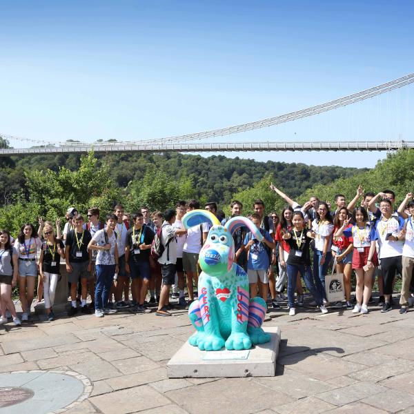young learners in front of the Clifton suspension bridge