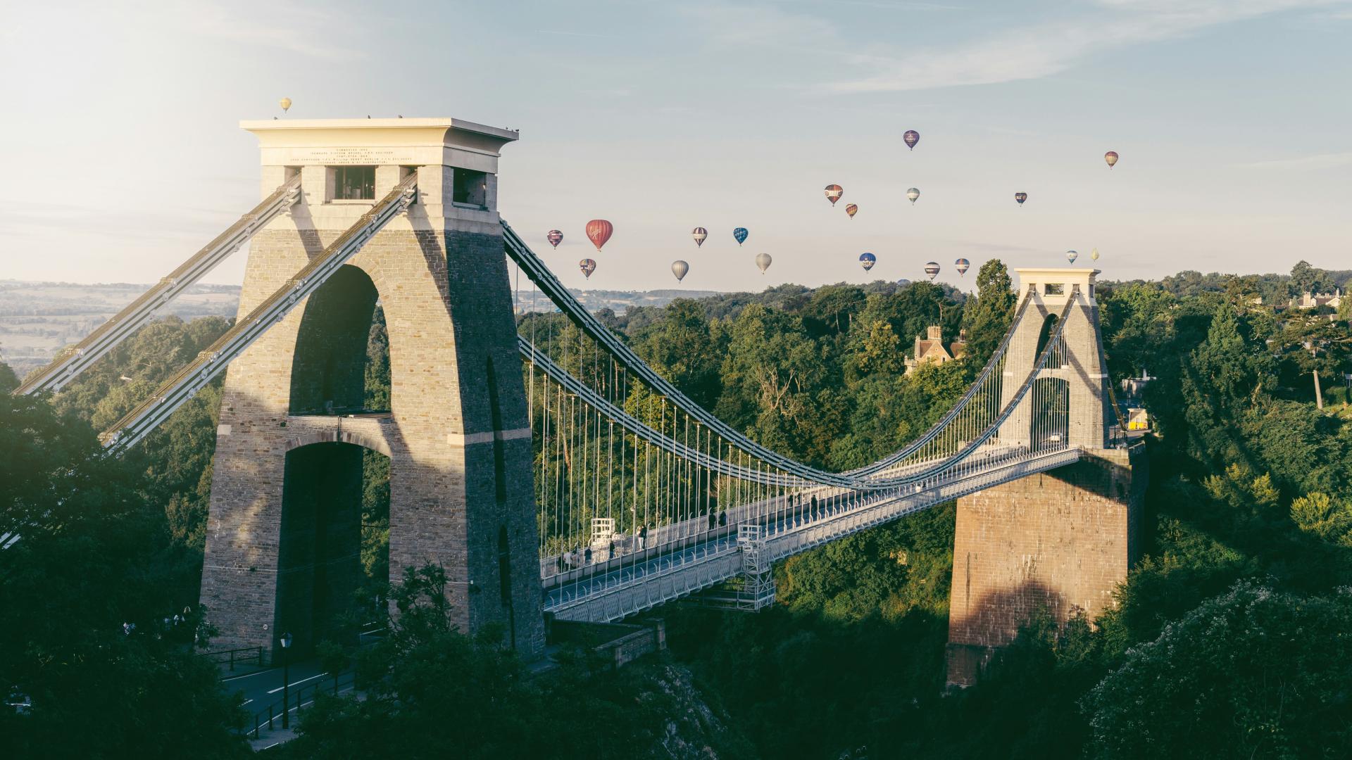 Clifton suspension bridge with balloons in the background